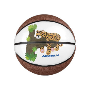 Cute leopard sleeping in tree cartoon illustration mini basketball