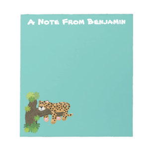 Cute leopard sleeping in tree cartoon illustration notepad