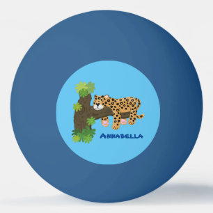 Cute leopard sleeping in tree cartoon illustration ping pong ball