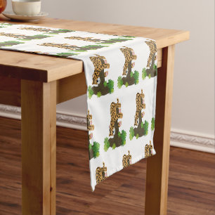 Cute leopard sleeping in tree cartoon illustration short table runner
