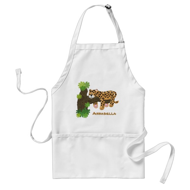 Cute leopard sleeping in tree cartoon illustration standard apron (Front)