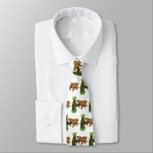 Cute leopard sleeping in tree cartoon illustration tie