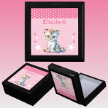 Cute leopard stars add name pink keepsake gift box<br><div class="desc">Keepsake Gift Box for children.
Personalise with a name.
Featuring a cute leopard,  polka dots and stars with the colours pink and white.</div>