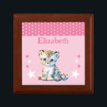 Cute leopard stars add name pink keepsake gift box<br><div class="desc">Keepsake Gift Box for children.
Personalise with a name.
Featuring a cute leopard,  polka dots and stars with the colours pink and white.</div>