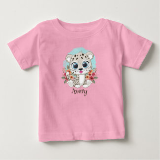 Cute Leopard with Flowers Personalised Baby T-Shirt