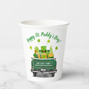 Cute Leprechaun Gnome Vintage Truck St Paddy's Day Paper Cups