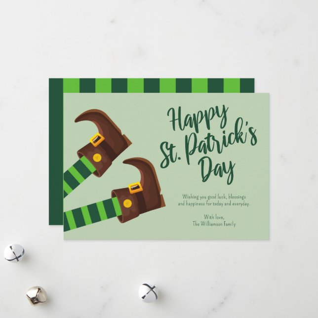 Cute Leprechaun Legs Green Happy St. Patrick's Day Holiday Card (Front/Back In Situ)