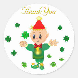 Cute leprechaun & lucky shamrocks Thank You  Classic Round Sticker