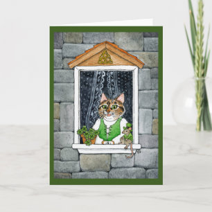 Cute Leprechaun Mouse, Cat, St Paddy's Day, Spring Holiday Card