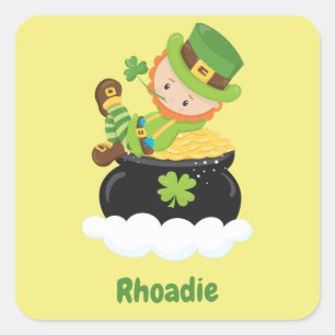 Cute Leprechaun on a pot of gold Square Sticker