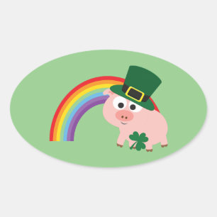 Cute Leprechaun Pig Oval Sticker