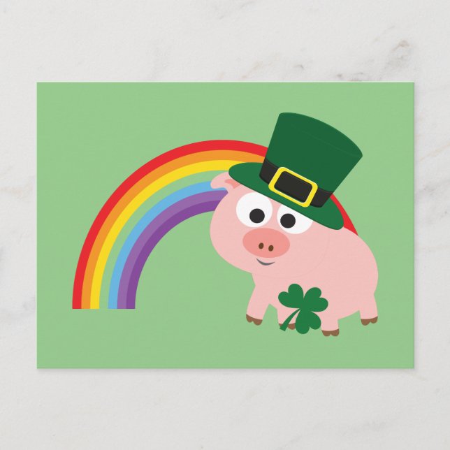 Cute Leprechaun Pig Postcard (Front)