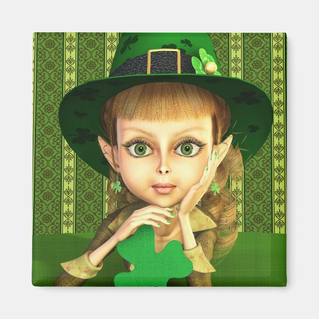 Cute Leprechaun Shamrock Girl Magnet (Front)