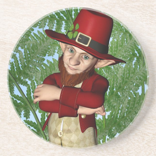 Cute Leprechaun Shamrock Irish Folklore Art Coaster (Front)