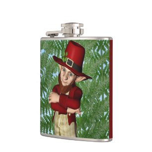Cute Leprechaun Shamrock Irish Folklore Art Hip Flask