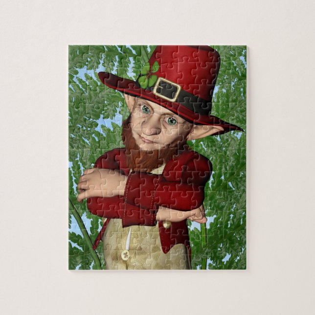 Cute Leprechaun Shamrock Irish Folklore Art Jigsaw Puzzle (Vertical)