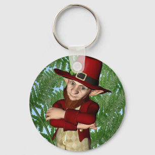 Cute Leprechaun Shamrock Irish Folklore Art Key Ring