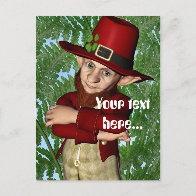 Cute Leprechaun Shamrock Irish Folklore Art Postcard (Front)