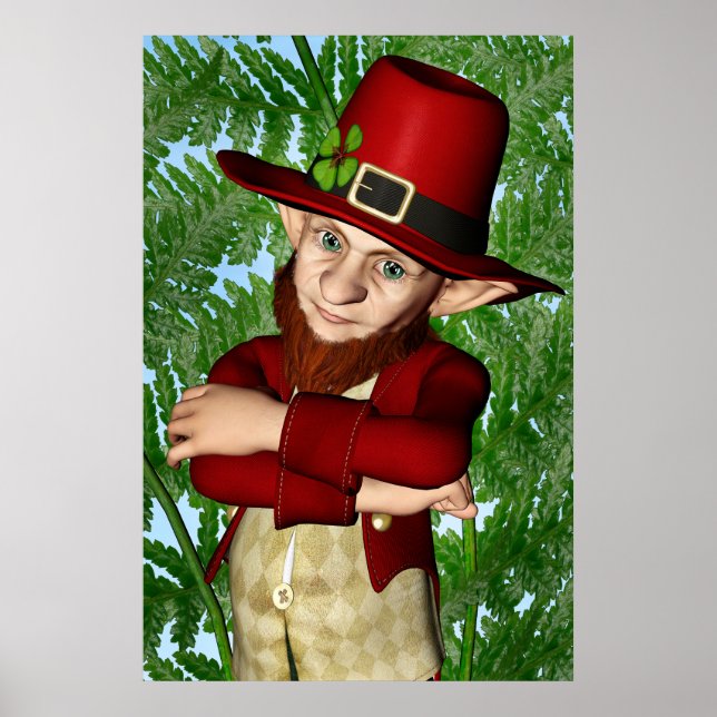 Cute Leprechaun Shamrock Irish Folklore Art Poster (Front)