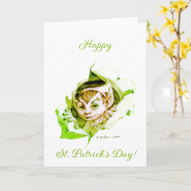 Cute Leprechaun St. Patrick's Day Card (Yellow Flower)