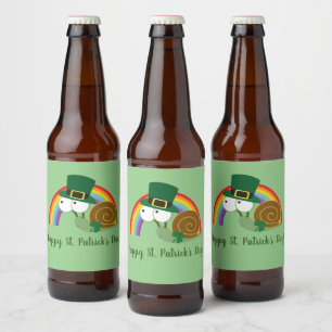 Cute Leprechaun St. Patrick's Day Snail Beer Bottle Label