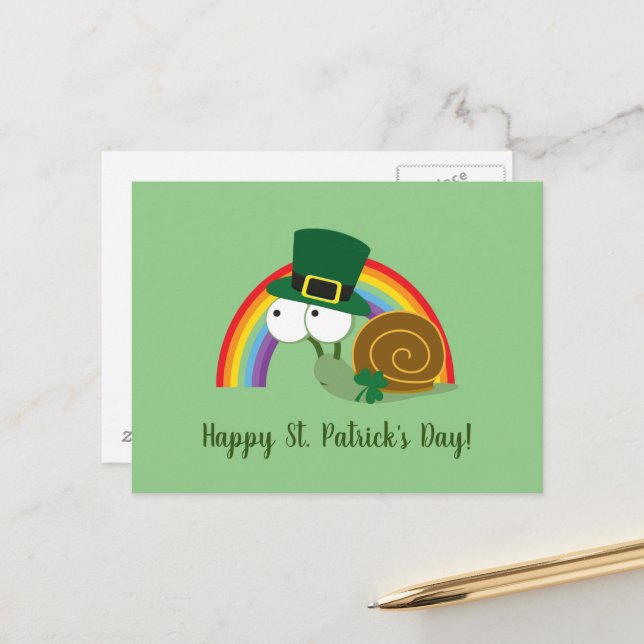 Cute Leprechaun St. Patrick's Day  Snail Postcard (Front/Back In Situ)
