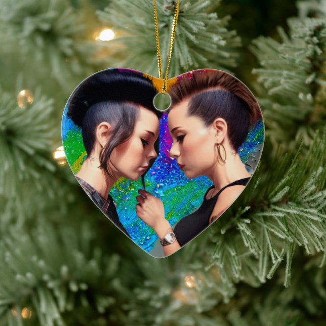 Cute Lesbian Couple Rainbow Art Ceramic Tree Decoration (Tree)