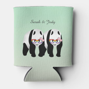 Cute Lesbian Pandas Rainbow Glasses Wedding Favour Can Cooler