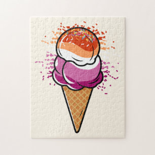 Cute Lesbian Sapphic LGBT Pride Flag Ice Cream Jigsaw Puzzle