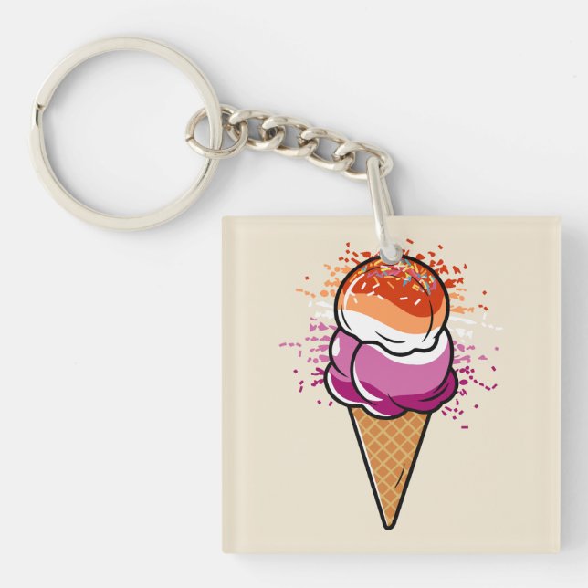 Cute Lesbian Sapphic LGBT Pride Flag Ice Cream  Key Ring (Front)