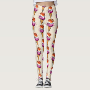 Cute Lesbian Sapphic LGBT Pride Flag Ice Cream  Leggings