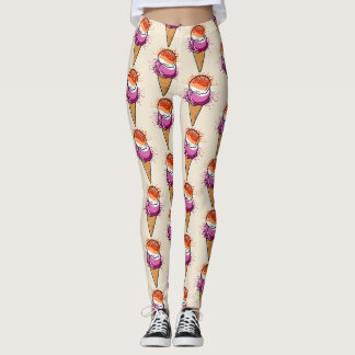 Cute Lesbian Sapphic LGBT Pride Flag Ice Cream Leggings