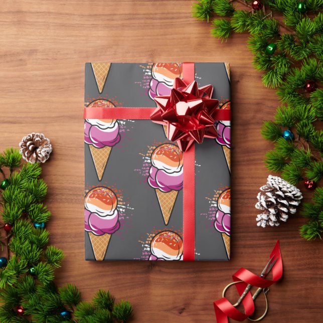 Cute Lesbian Sapphic LGBT Pride Flag Ice Cream  Wrapping Paper (Holiday Gift)