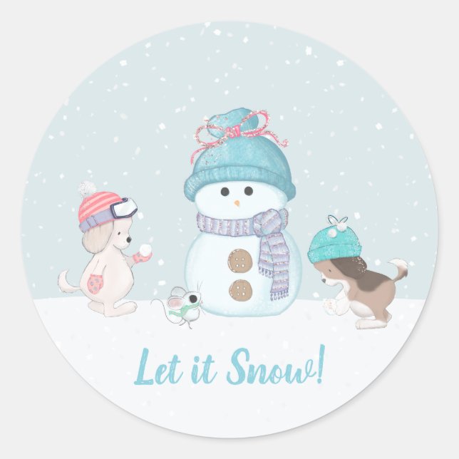 Cute Let it Snow Classic Round Sticker (Front)
