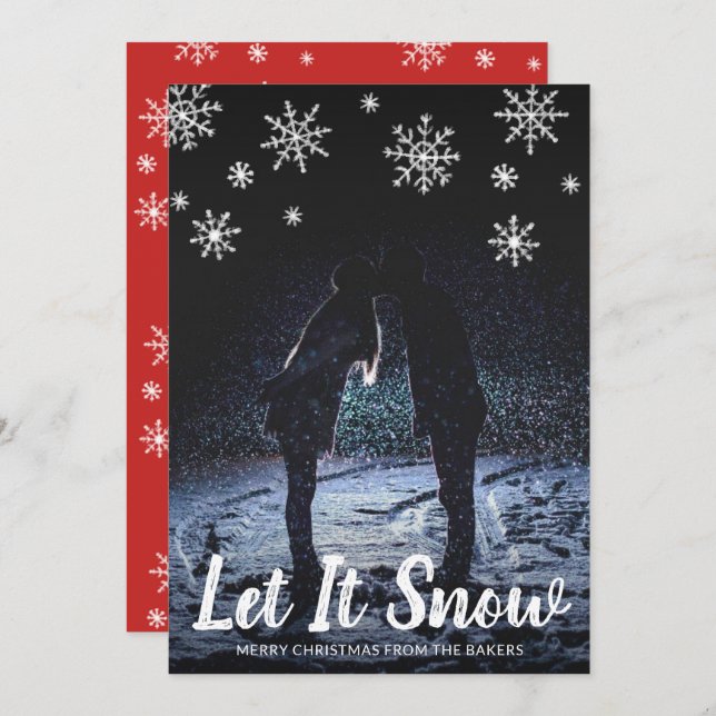 Cute Let It Snow Snowflakes Photo Christmas Holiday Card (Front/Back)