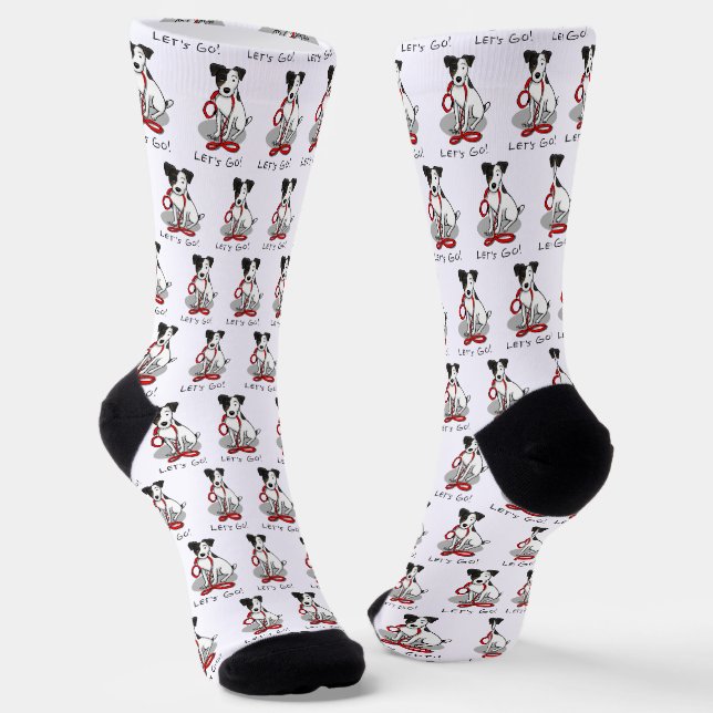Cute Let's Go! Jack Russell Terrier (tri-colour 1) Socks (Angled)