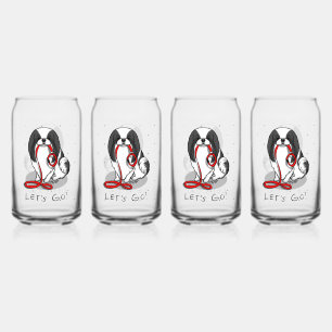 Cute Let's Go! Japanese Chin Dog (black & white 1) Can Glass