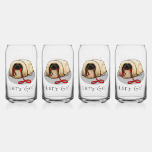 Cute Let's Go! Walk Pekingese Dog (brown masked) Can Glass