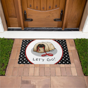 Cute Let's Go! Walk Pekingese Dog (brown masked) Doormat