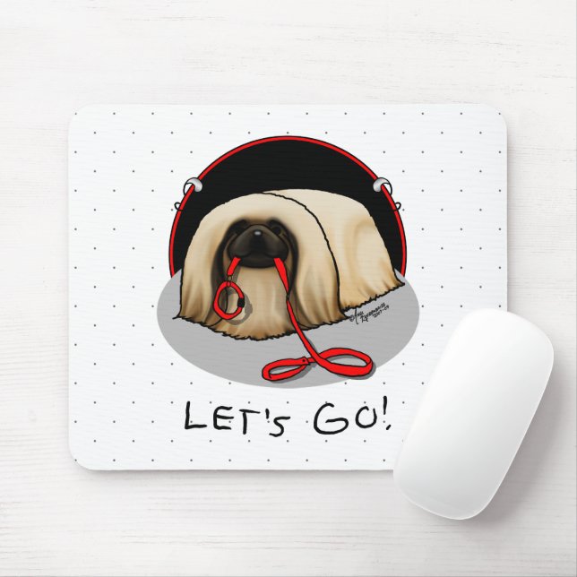 Cute Let's Go! Walk Pekingese Dog (brown masked) Mouse Pad (With Mouse)