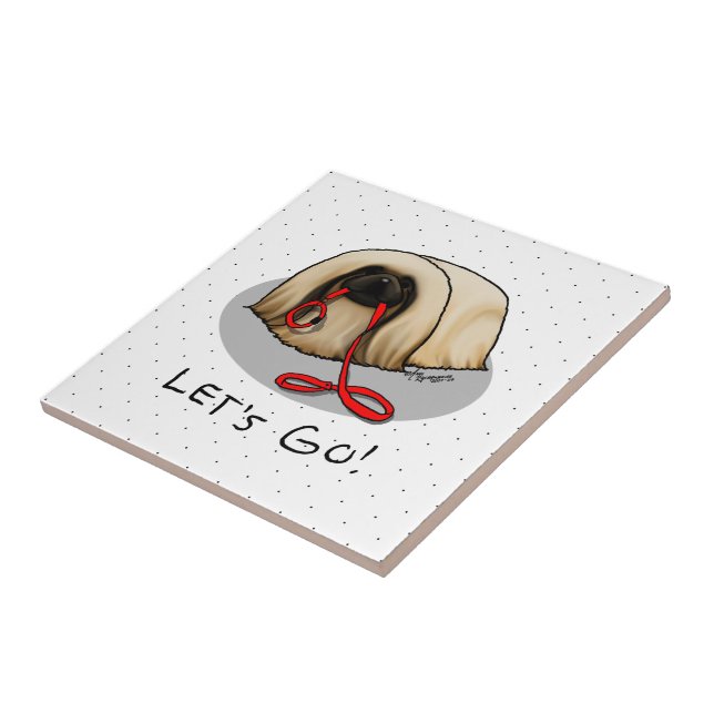Cute Let's Go! Walk Pekingese Dog (brown masked) Tile (Side)