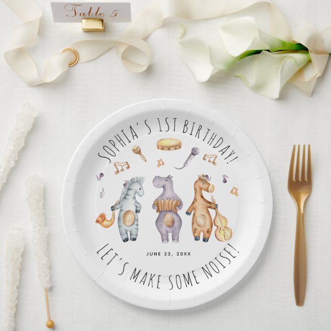 Cute Lets Make Some Noise African Animals Birthday Paper Plate (Wedding)
