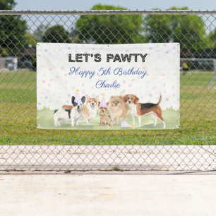 Cute Let's Pawty Blue Custom Dog Birthday Party Banner