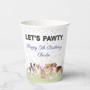 Cute Let's Pawty Blue Custom Dog Birthday Party Paper Cups