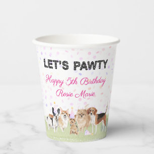 Cute Let's Pawty Pink Custom Dog Birthday Party Paper Cups