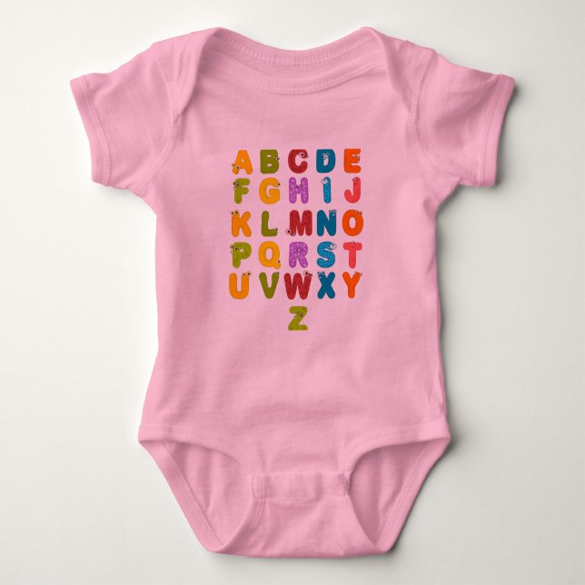 Cute Letters Funny Learning Alphabet Rainbow Colou Baby Bodysuit (Front)