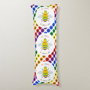 Cute LGBT Proud Rainbow Bee and Flowers Body Cushion