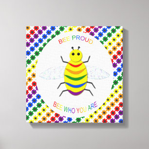 Cute LGBT Proud Rainbow Bee and Flowers Canvas Print
