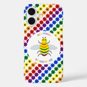 Cute LGBT Proud Rainbow Bee and Flowers iPhone 16 Case
