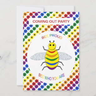 Cute LGBT Proud Rainbow Bee and Flowers Coming Out Invitation